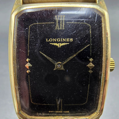 Longines Tank Watch Men 27mm Black Dial Gold Plated Manual Wind Runs VTG1