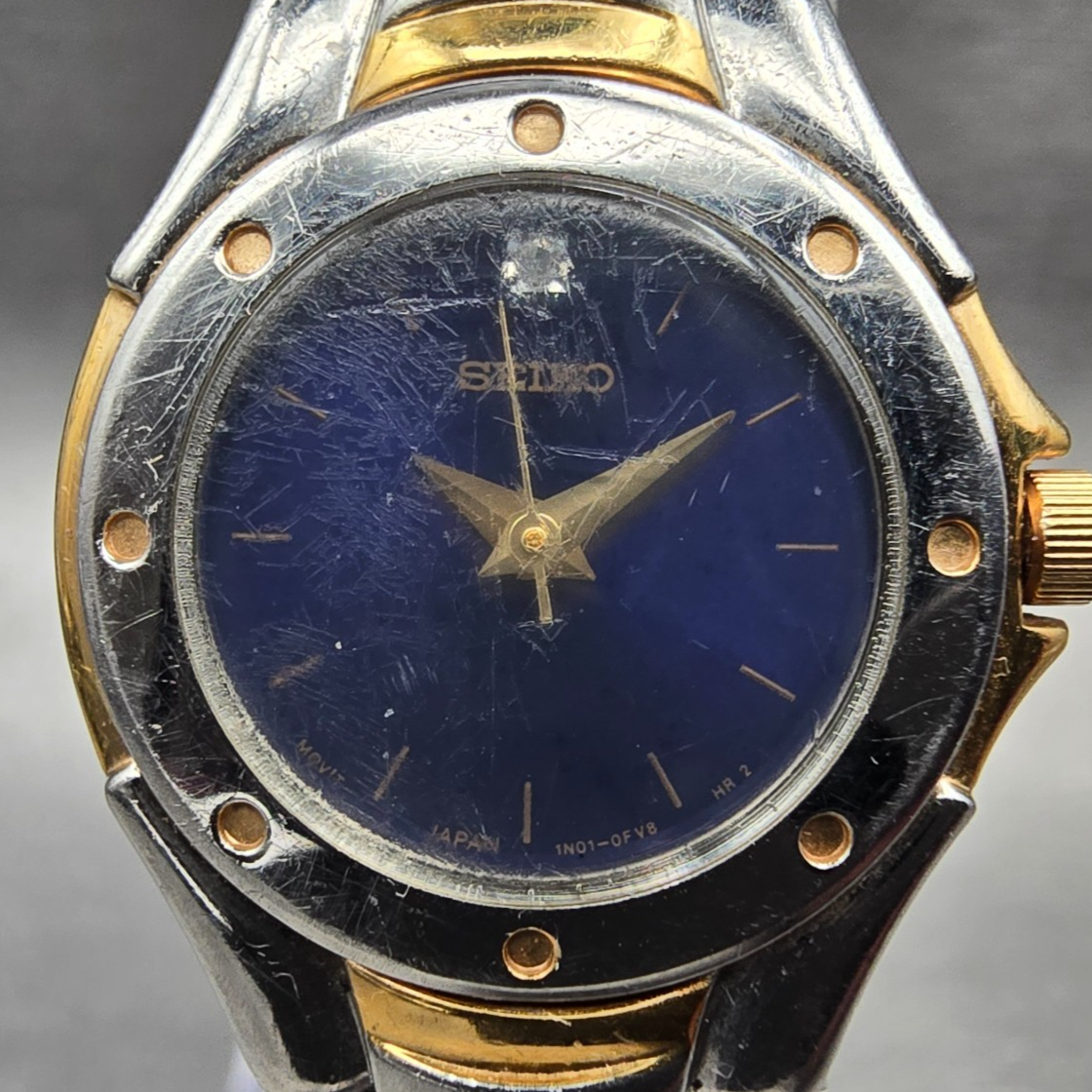 Seiko Watch Women 21mm Blue Dial Two Tone Round 1N01-0CW0 New Battery Vintage1