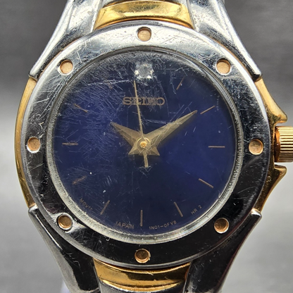 Seiko Watch Women 21mm Blue Dial Two Tone Round 1N01-0CW0 New Battery Vintage1