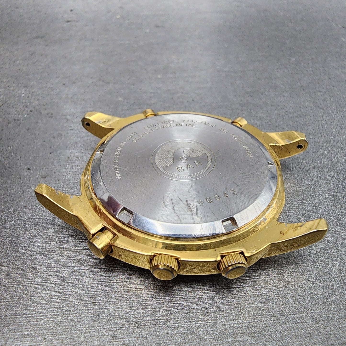 Seiko Chronograph Watch Men 39mm Champagne Dial Gold Tone Date 7t326m59 PARTS9