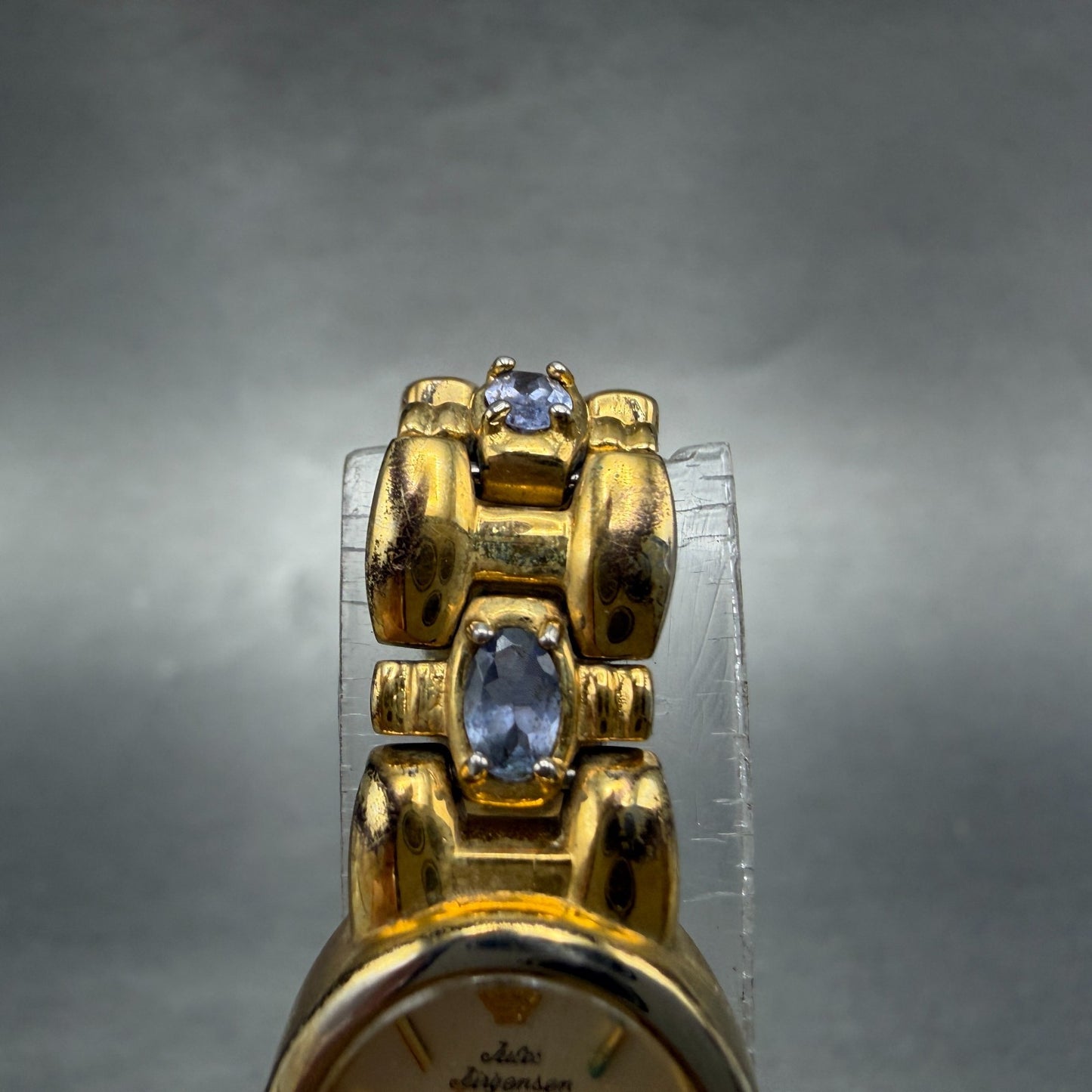 Jules Jurgenson Watch Women 17mm Champagne Dial Gold Oval Blue Gems New Batt 9084