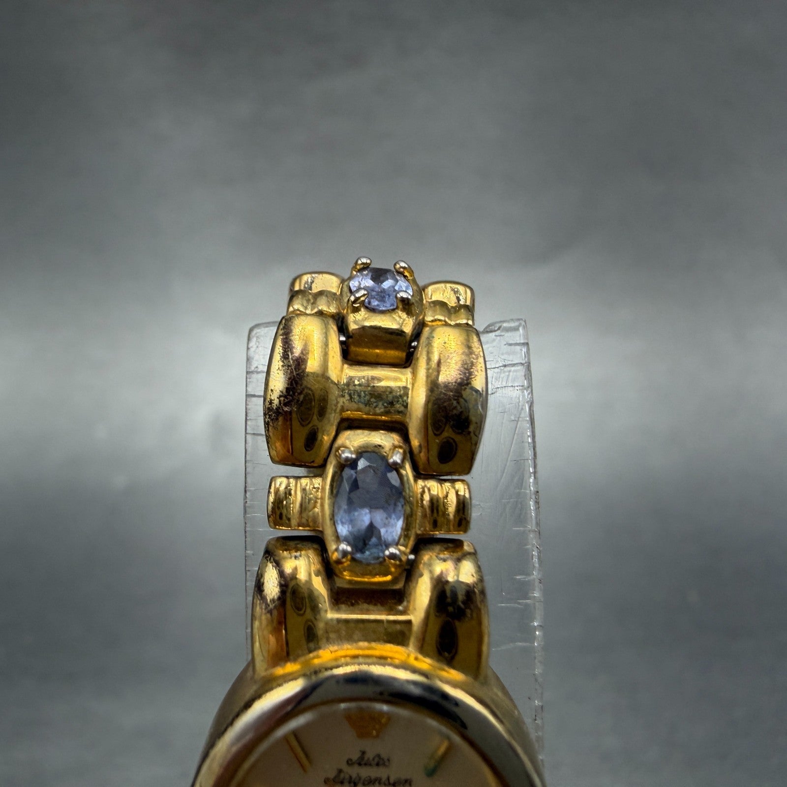 Jules Jurgenson Watch Women 17mm Champagne Dial Gold Oval Blue Gems New Batt 9084