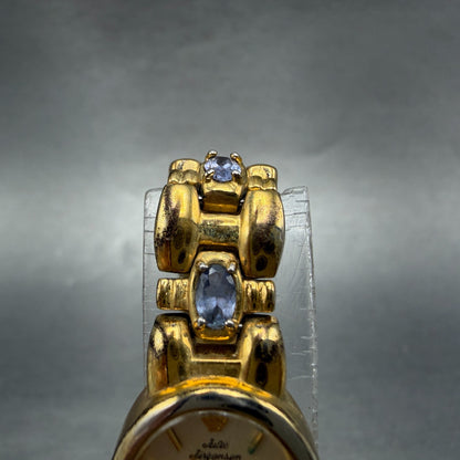 Jules Jurgenson Watch Women 17mm Champagne Dial Gold Oval Blue Gems New Batt 9084