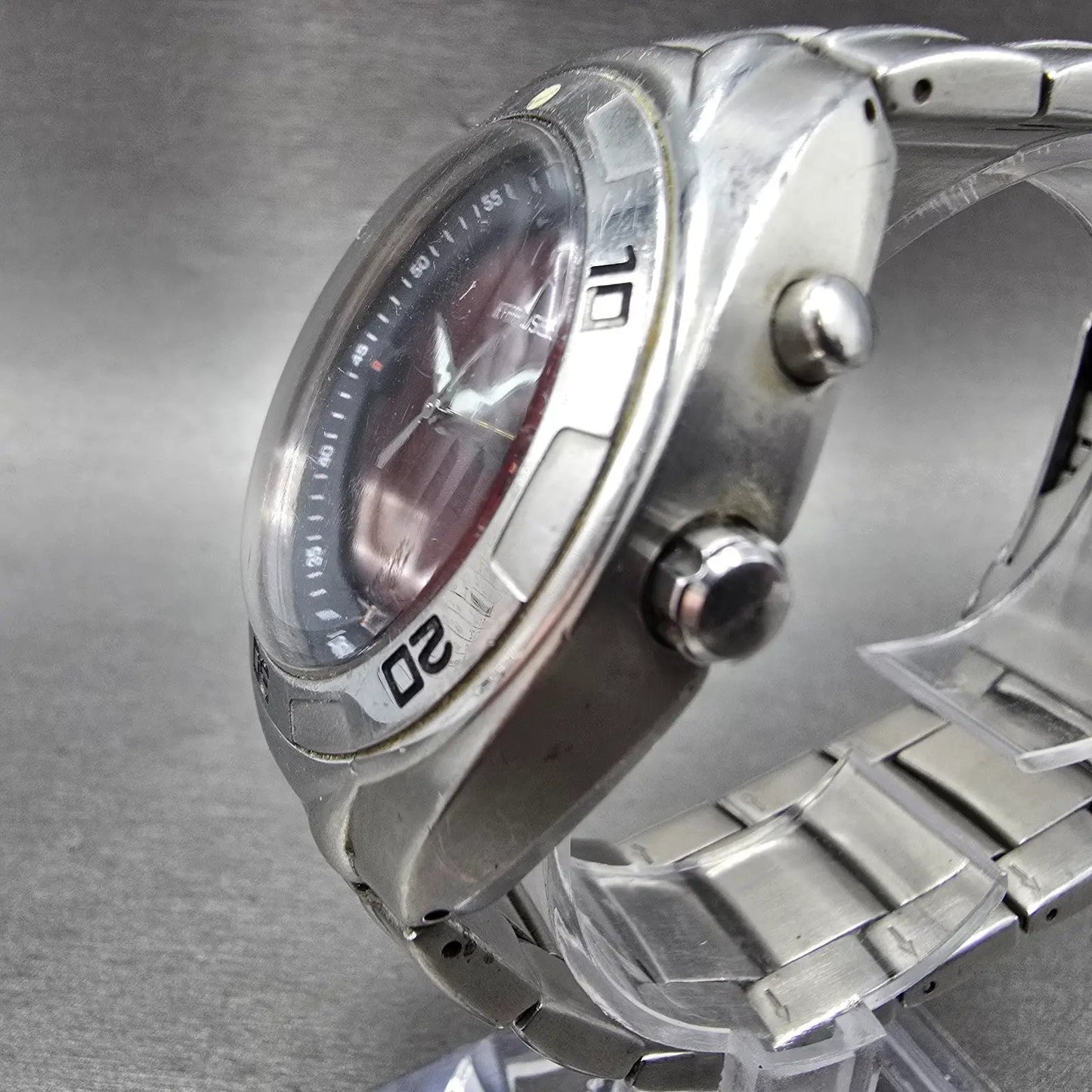Fossil Big Tic Watch Men 41mm Red Dial Silver Tone Round AM-3758 New Battery2