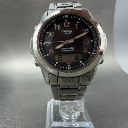 Casio Lineage Watch Men 41mm Black Dial Silver Tone Analog Digital Solar Runs5