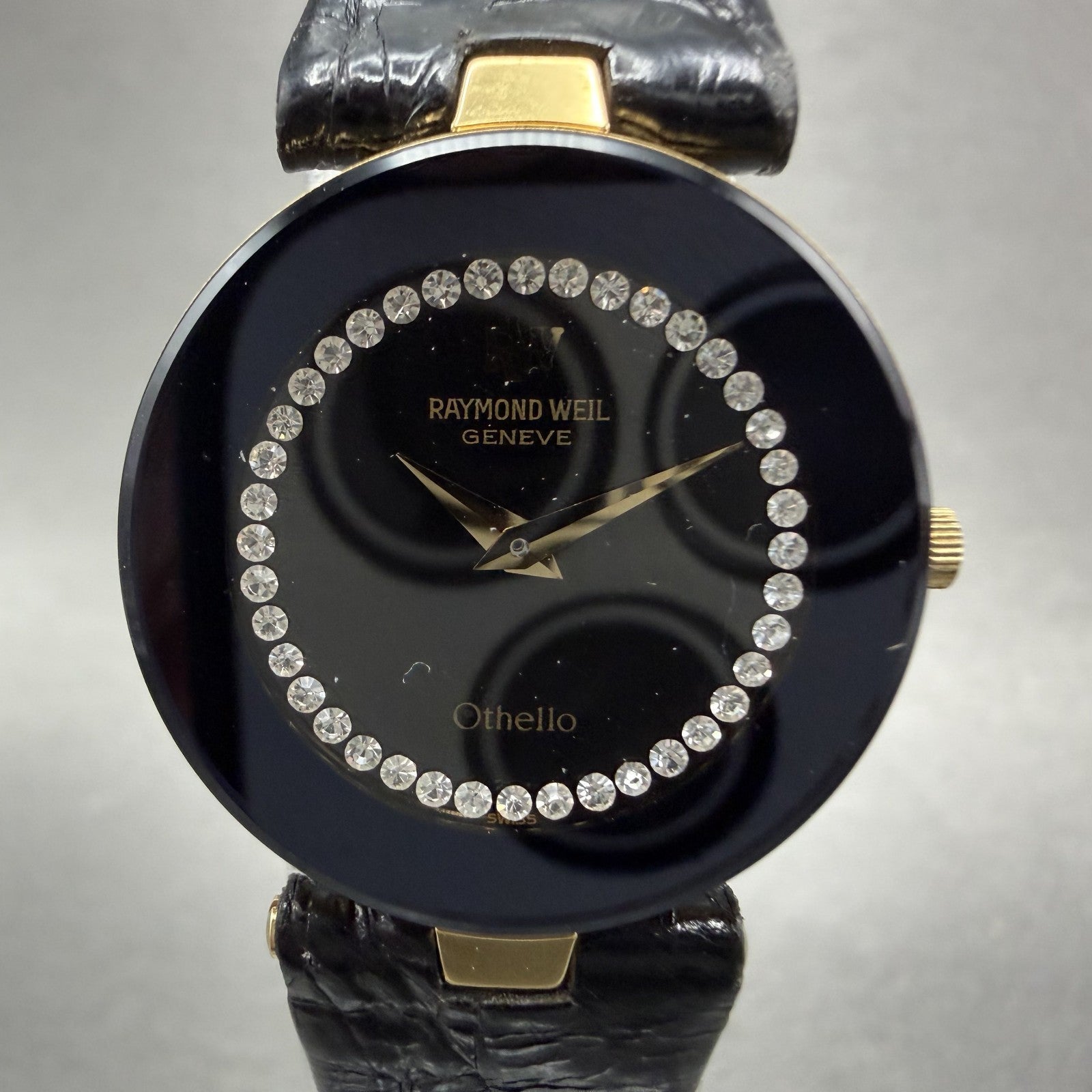 Raymond Weil Othello Watch Women 24mm Black Dial Gold Tone Round 1272 New Batt1