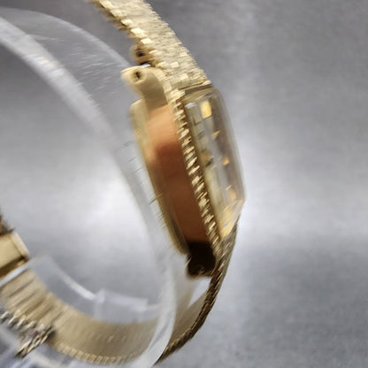 Seiko Tank Watch Women 15mm Champagne Dial Gold Plated Rectangle Manual Runs3