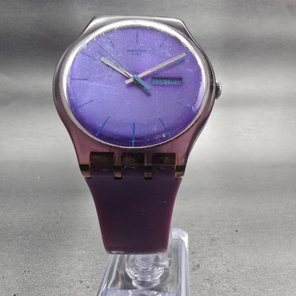 Swatch PURPLE REBEL Watch Men Purple Dial Purple Daydate SUOV702 New Battery5
