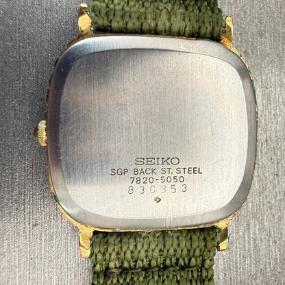 Seiko Watch Men 30mm Black Dial Gold Tone Rectangle 7820-5050 New Battery VTG10