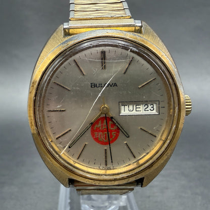 Bulova Automatic Watch Men 36mm Champagne Dial Gold Tone Daydate 57036 PARTS VTG0