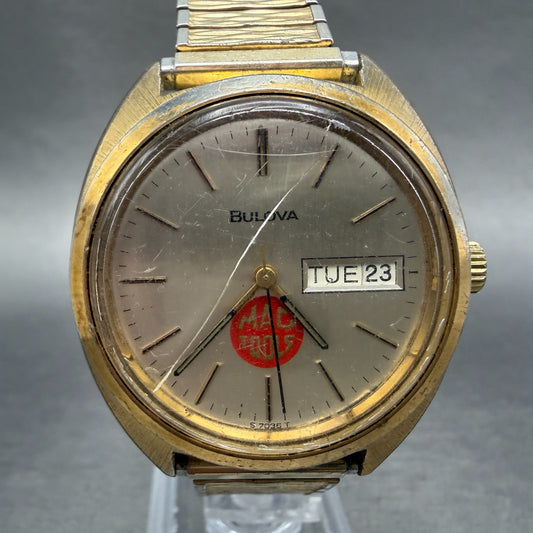 Bulova Automatic Watch Men 36mm Champagne Dial Gold Tone Daydate 57036 PARTS VTG0