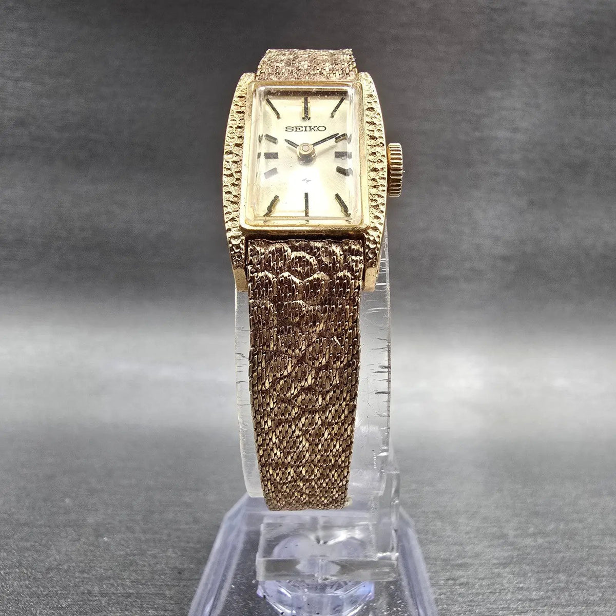 Seiko Watch Women 14mm Gold Dial Gold Tone Rectangle 11-3189 Manual Wind Works5