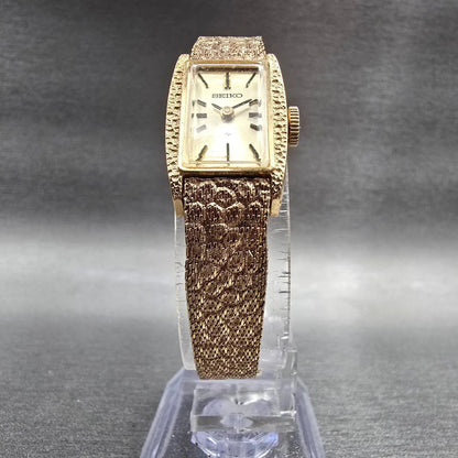 Seiko Watch Women 14mm Gold Dial Gold Tone Rectangle 11-3189 Manual Wind Works5