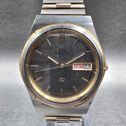 Seiko SQ Watch Men 35mm Silver Dial Two Tone Daydate Round 8123-7009 New Battery0
