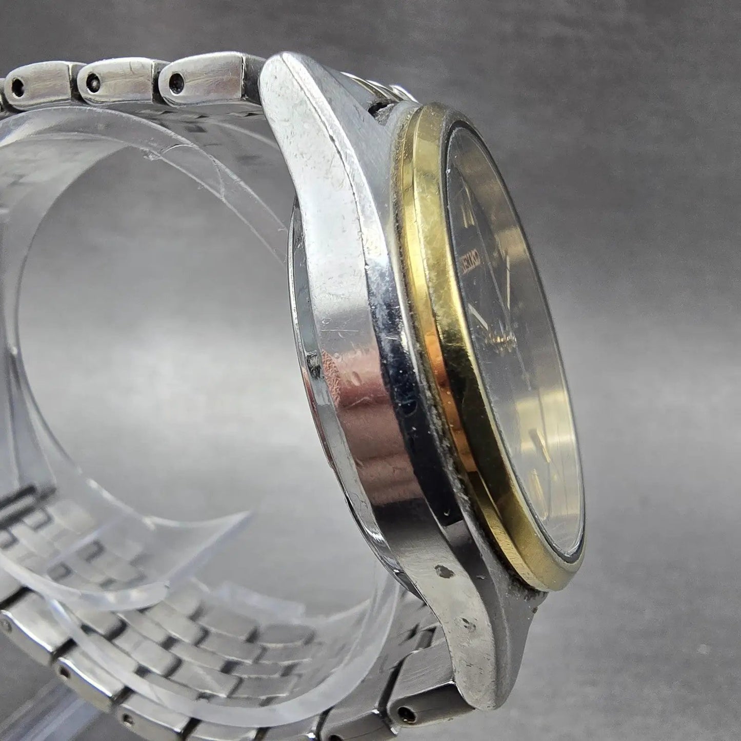 Seiko Solar Watch Men 37mm Gray Dial Two Tone Daydate Round V158-0AA0 Runs JKMN3