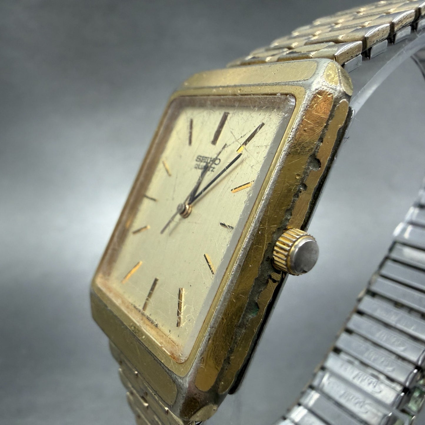Seiko Tank Watch Men 28mm Champagne Dial Gold Tone Rectangle 7810-5029 PARTS3