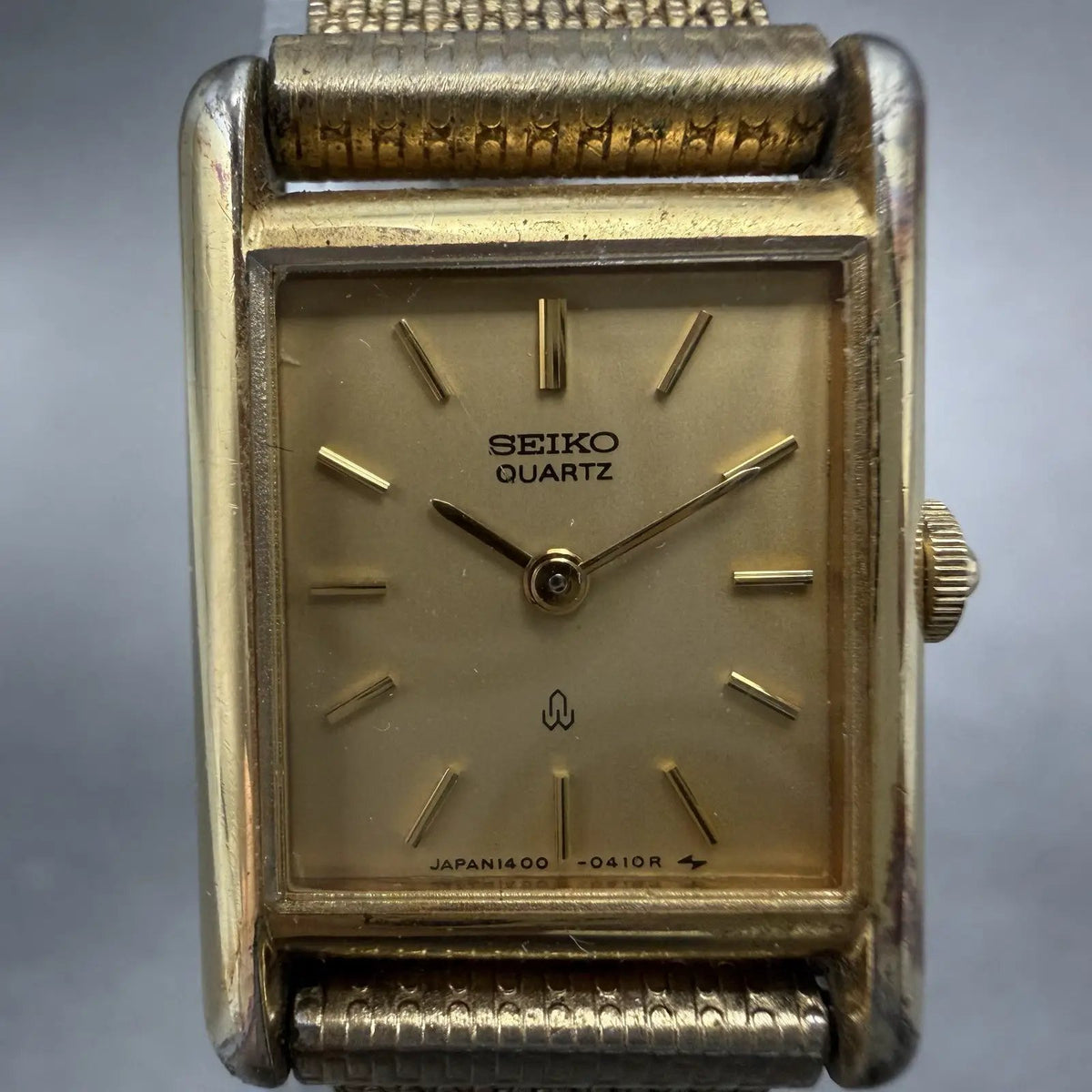 Seiko Tank Watch Women 18mm Champagne Dial Gold Tone 1400-5030 New Battery VTG1