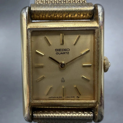 Seiko Tank Watch Women 18mm Champagne Dial Gold Tone 1400-5030 New Battery VTG1