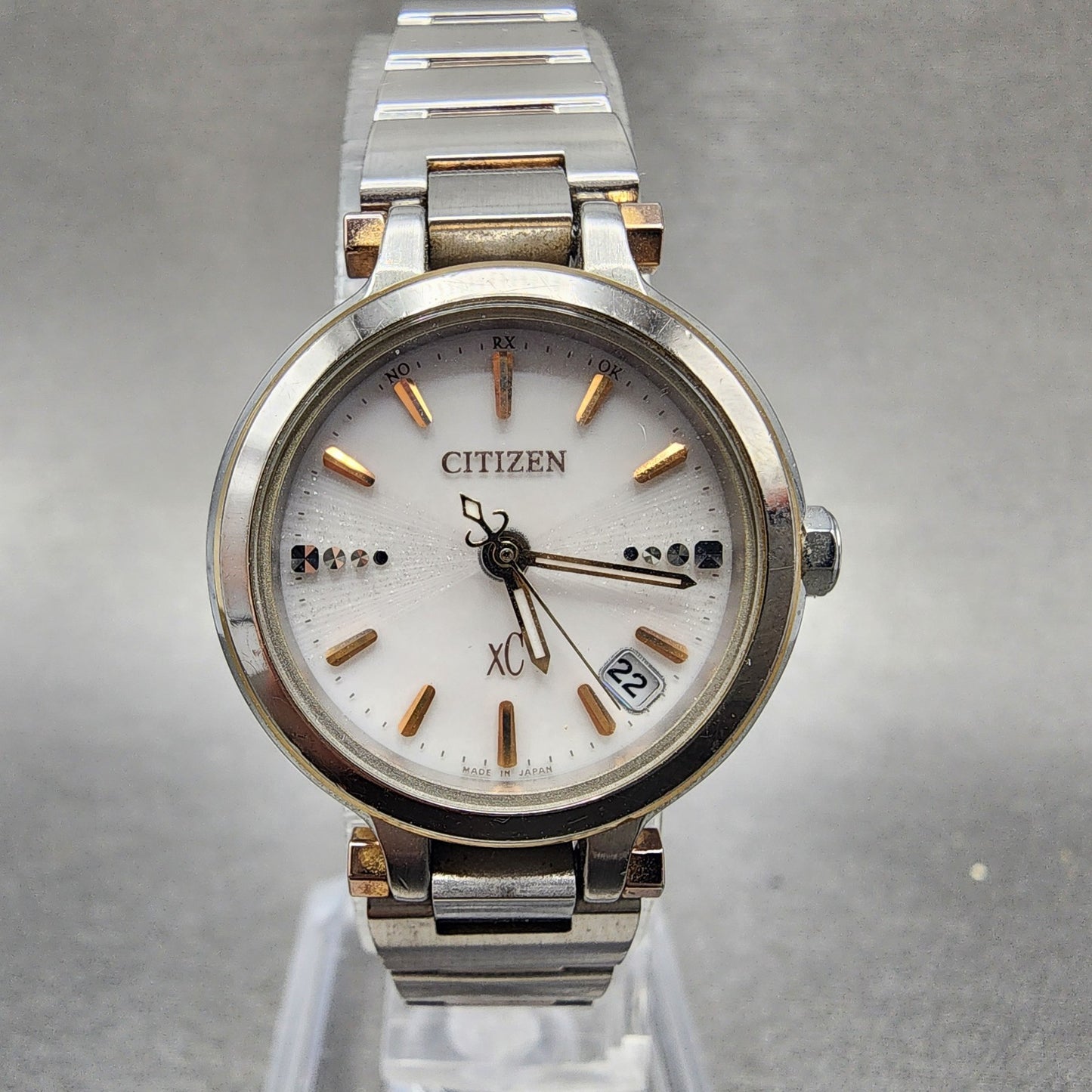 Citizen EcoDrive XC Watch Women 25mm White Dial Steel Date Round Atomic Works0