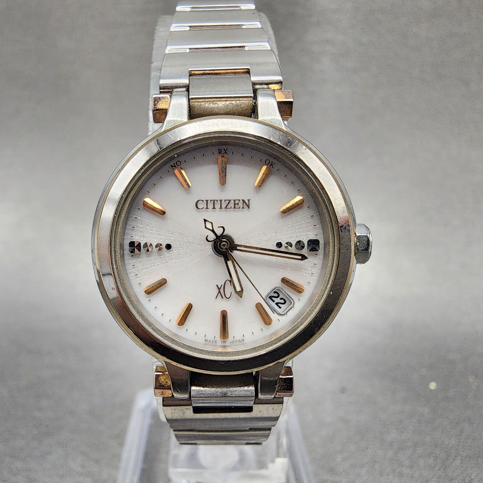 Citizen EcoDrive XC Watch Women 25mm White Dial Steel Date Round Atomic Works0