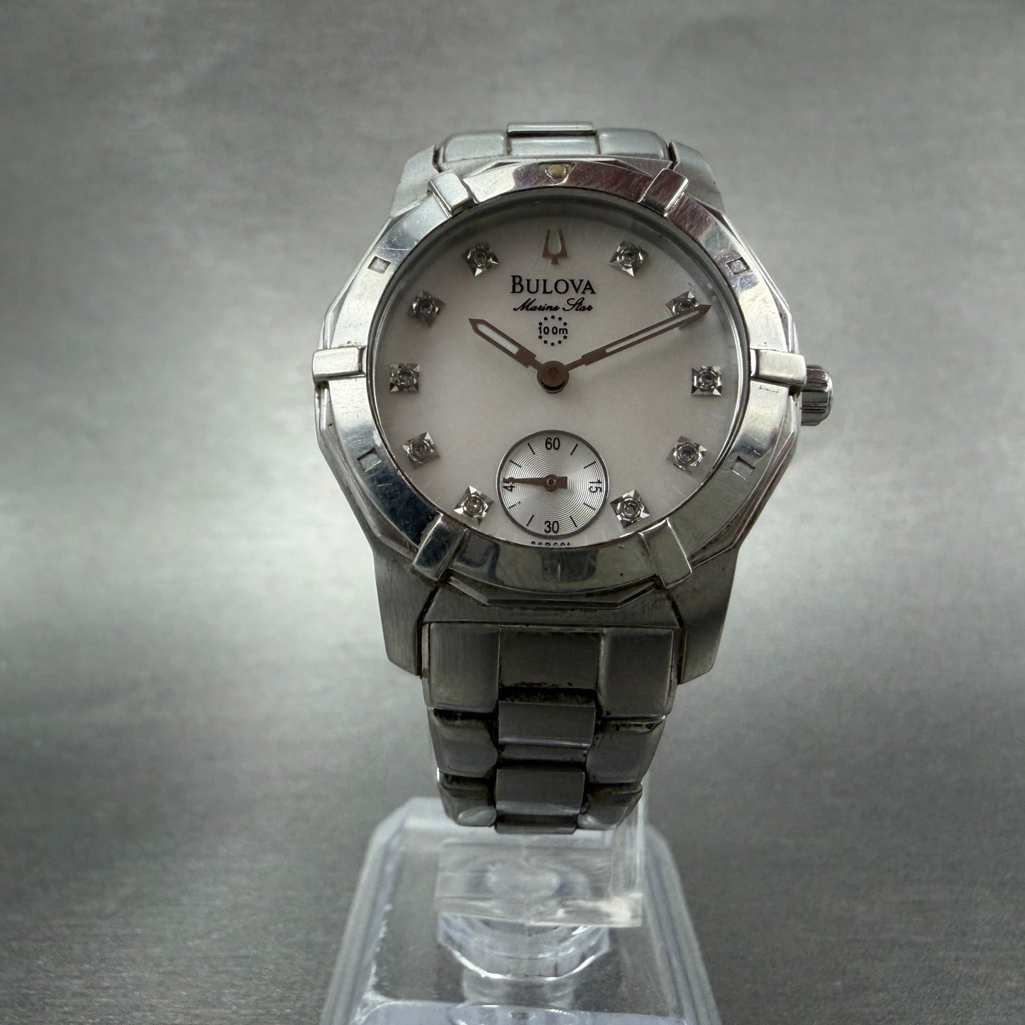 Bulova Marine Star Watch Women 30mm MOP Dial Steel Small Seconds 96P001 NewBatt5