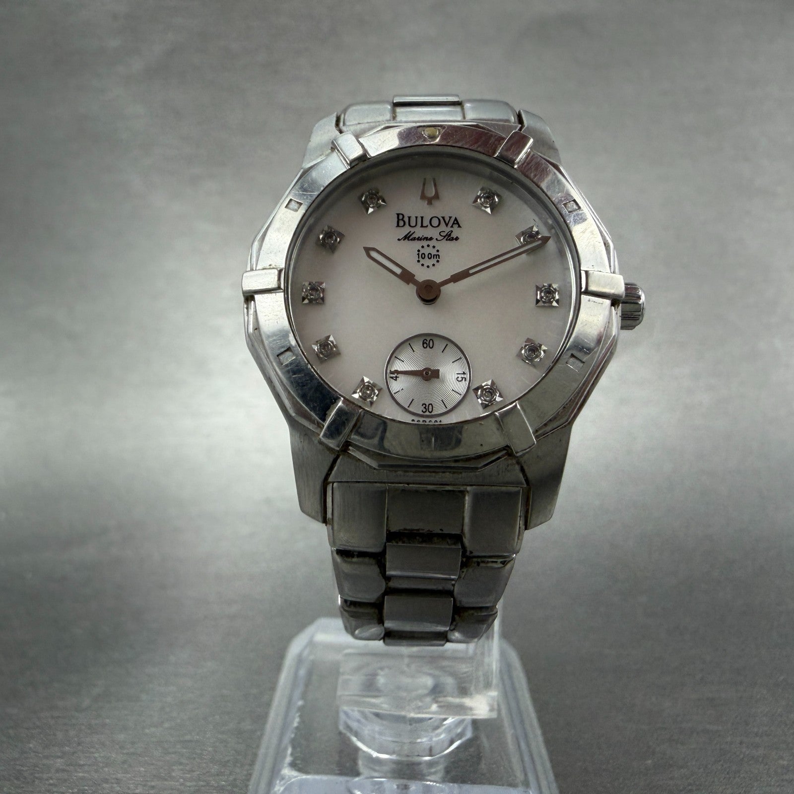 Bulova Marine Star Watch Women 30mm MOP Dial Steel Small Seconds 96P001 NewBatt5