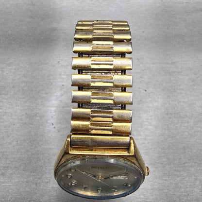 Seiko Pulsar Watch Men 34mm Champagne Dial Gold Tone Daydate V733-8A40 New Batt4