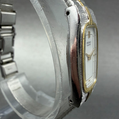 Seiko Tank Watch Women 13mm Gold Dial Gold Tone Rectangle 2E20-6319 New Battery43