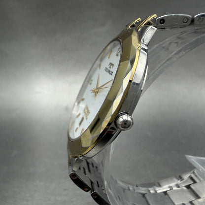 Technos Watch Men 35mm White Dial Two Tone Date Round T9158 New Battery2