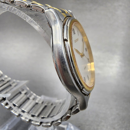 Seiko Lucent Watch Men 33mm White Dial Two Tone 5e21-6b0a New Battery