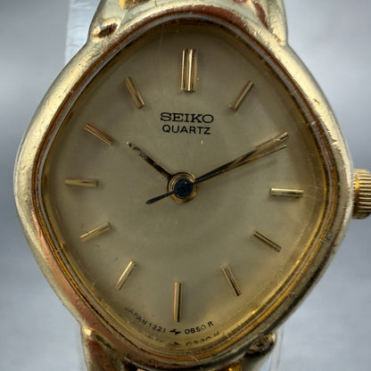 Seiko Watch Women 19mm Champagne Dial Gold Tone 1221-5600 New Battery Vintage1