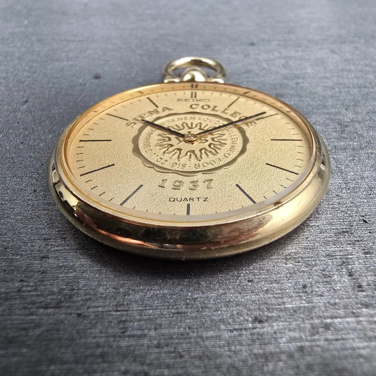 Seiko Pocket Watch Men 31mm Siena College Gold Dial Gold Tone 7430-0029 New Batt4