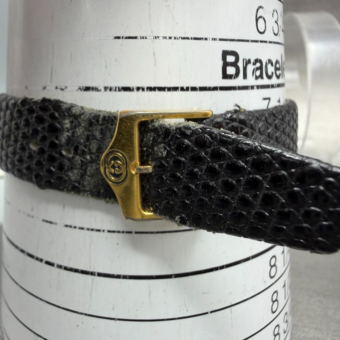 Gucci 2000M Watch Men 30mm Black Dial Gold Plated Leather Round New Battery VTG11