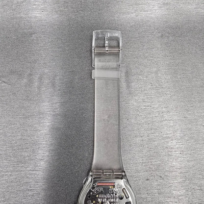 Swatch Jelly Skin Watch Men 34mm Skeleton Dial Clear Case SFK100 New Battery NOS9