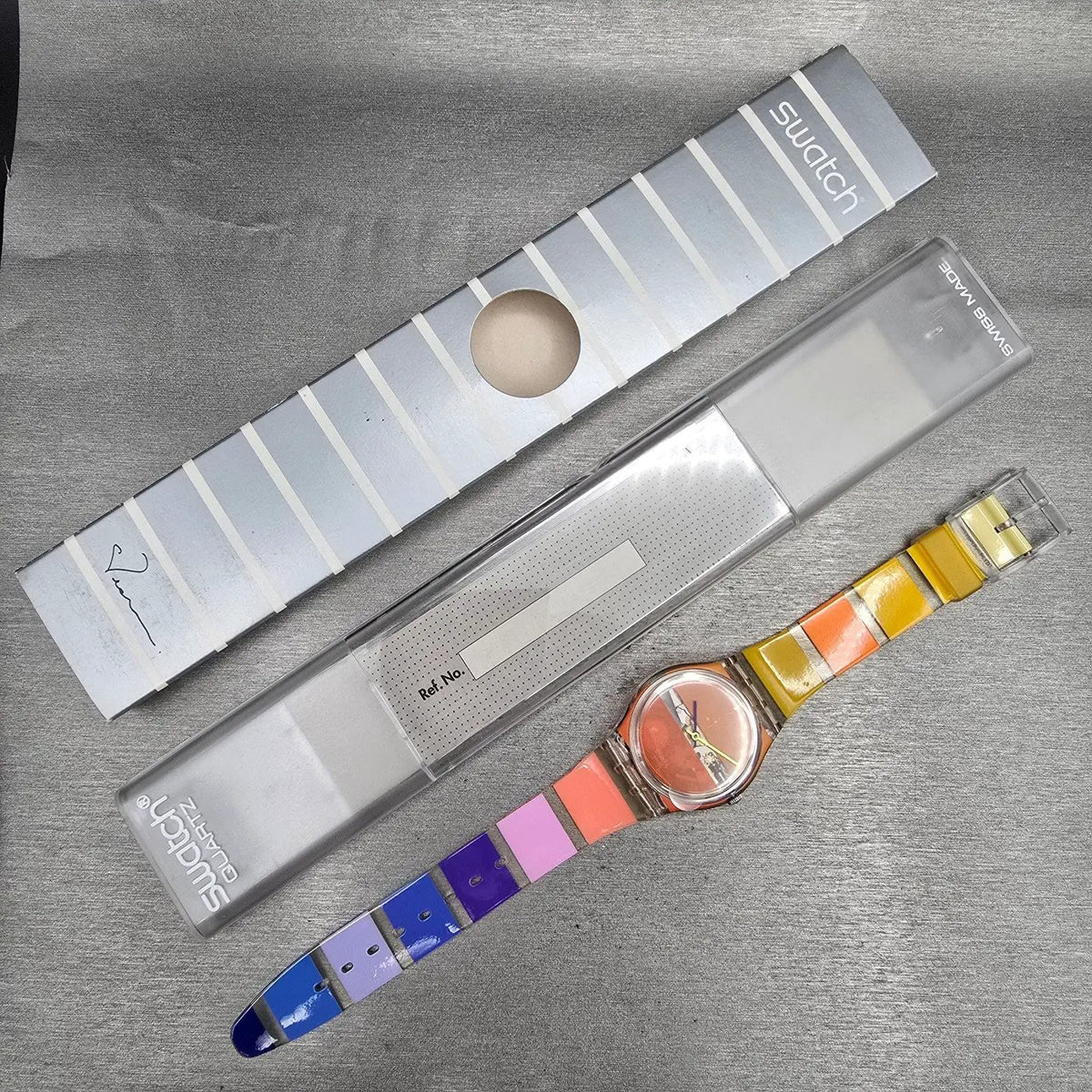 Swatch Orange Painted Time Watch Men 34mm Clear Case GK378 New Battery NOS16