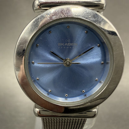 Skagen Watch Women 25mm Blue Dial Silver Tone Round Mesh Band 107SSSI New Batt1