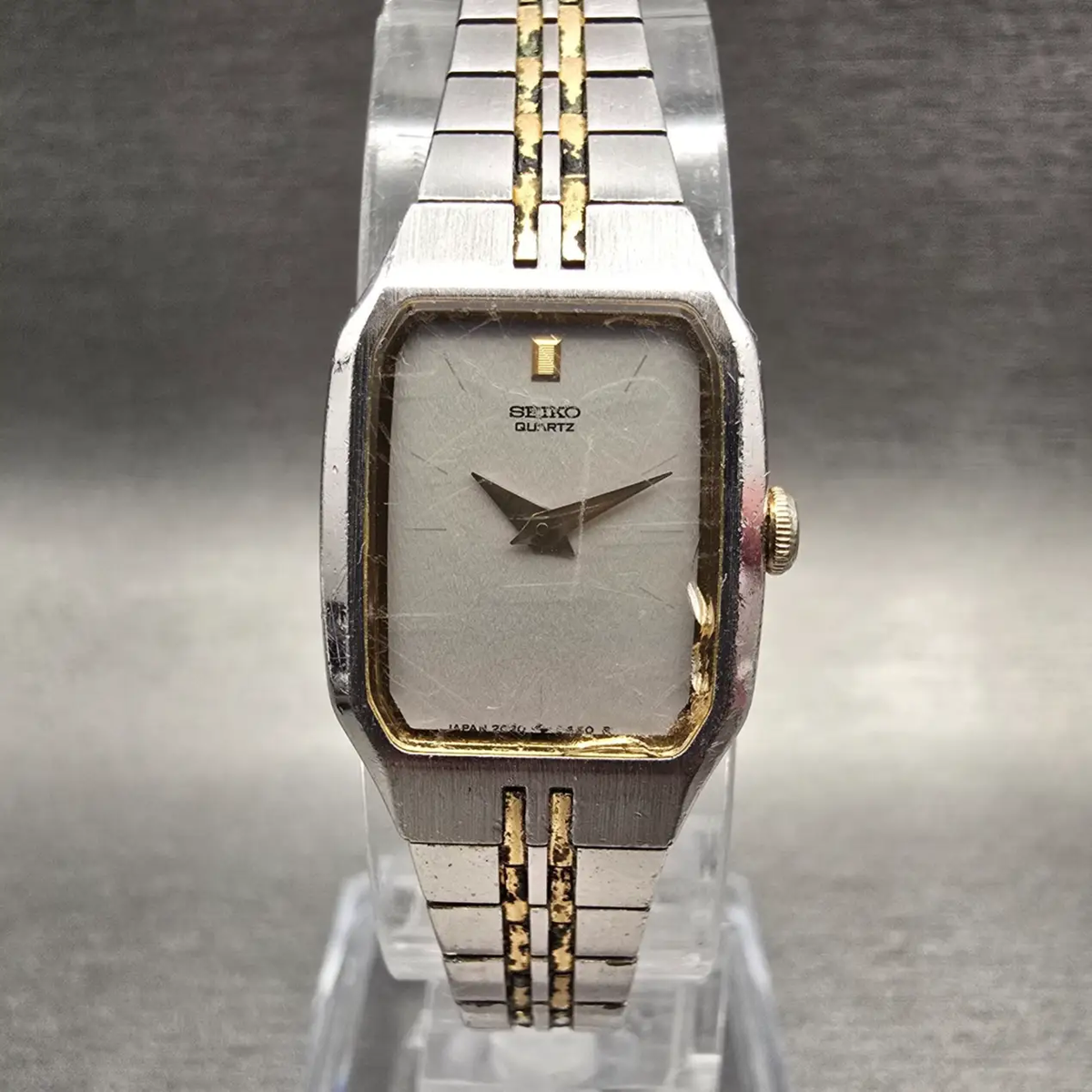Seiko Watch Women 16mm Silver Dial Two Tone Rectangle 2C20-5209 New Battery VTG0