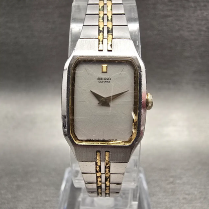 Seiko Watch Women 16mm Silver Dial Two Tone Rectangle 2C20-5209 New Battery VTG0