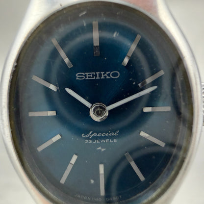 Seiko Special Watch Women 19mm Blue Dial Silver Tone Oval 1140-7170 Runs1