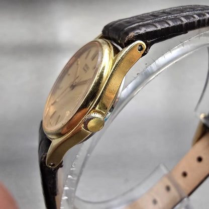 Seiko Watch Women 21mm Gold Dial Gold Tone Round 2C21-0029 New Battery VTG2