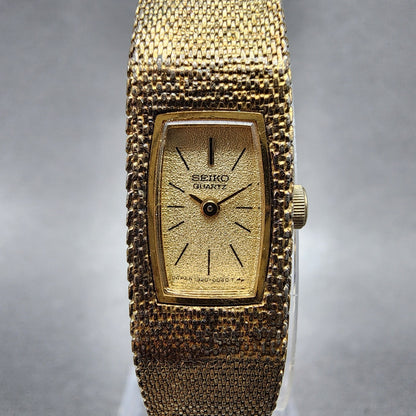 Seiko Tank Watch Women 12mm Champagne Dial Gold Tone 13205039 New Battery1