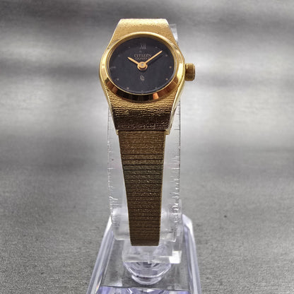 Citizen CQ Watch Women 17mm Black Dial Gold Tone Oval 3220-890779 New Battery5