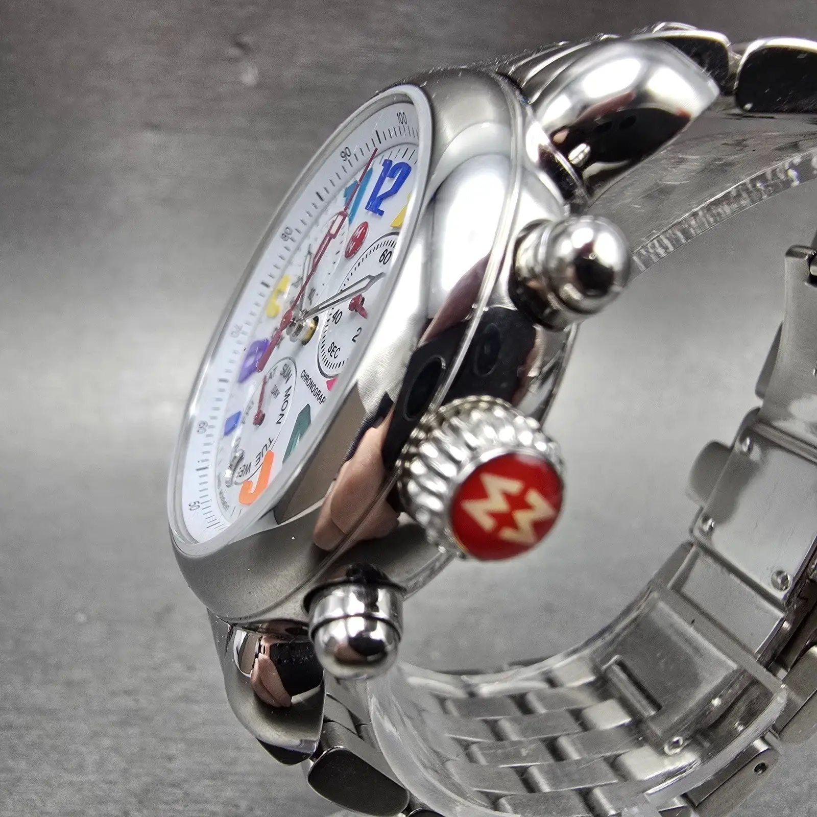 Michele CSX Carousel Chronograph Watch Women 36mm White Dial Steel Dayate NewBat3