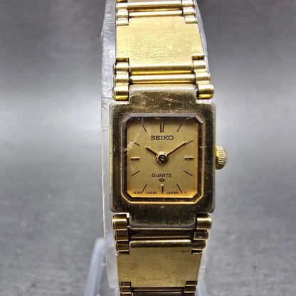 Seiko Watch Women 13mm Champagne Dial Gold Tone Square 1E20-5200 New Battery VTG0