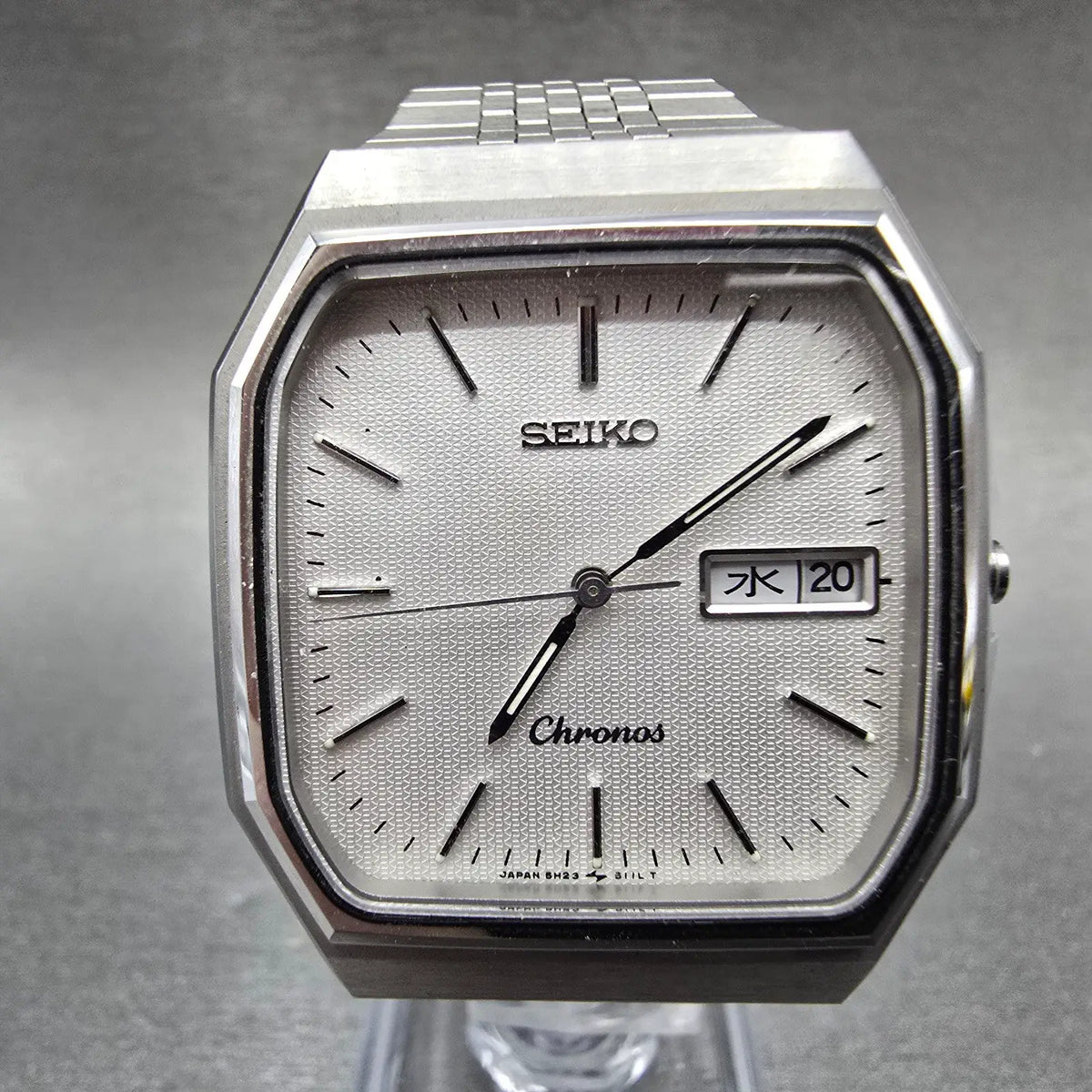 Seiko Chronos Watch Men 31mm White Dial Silver Daydate 5H23-5100 READ!! New Batt0