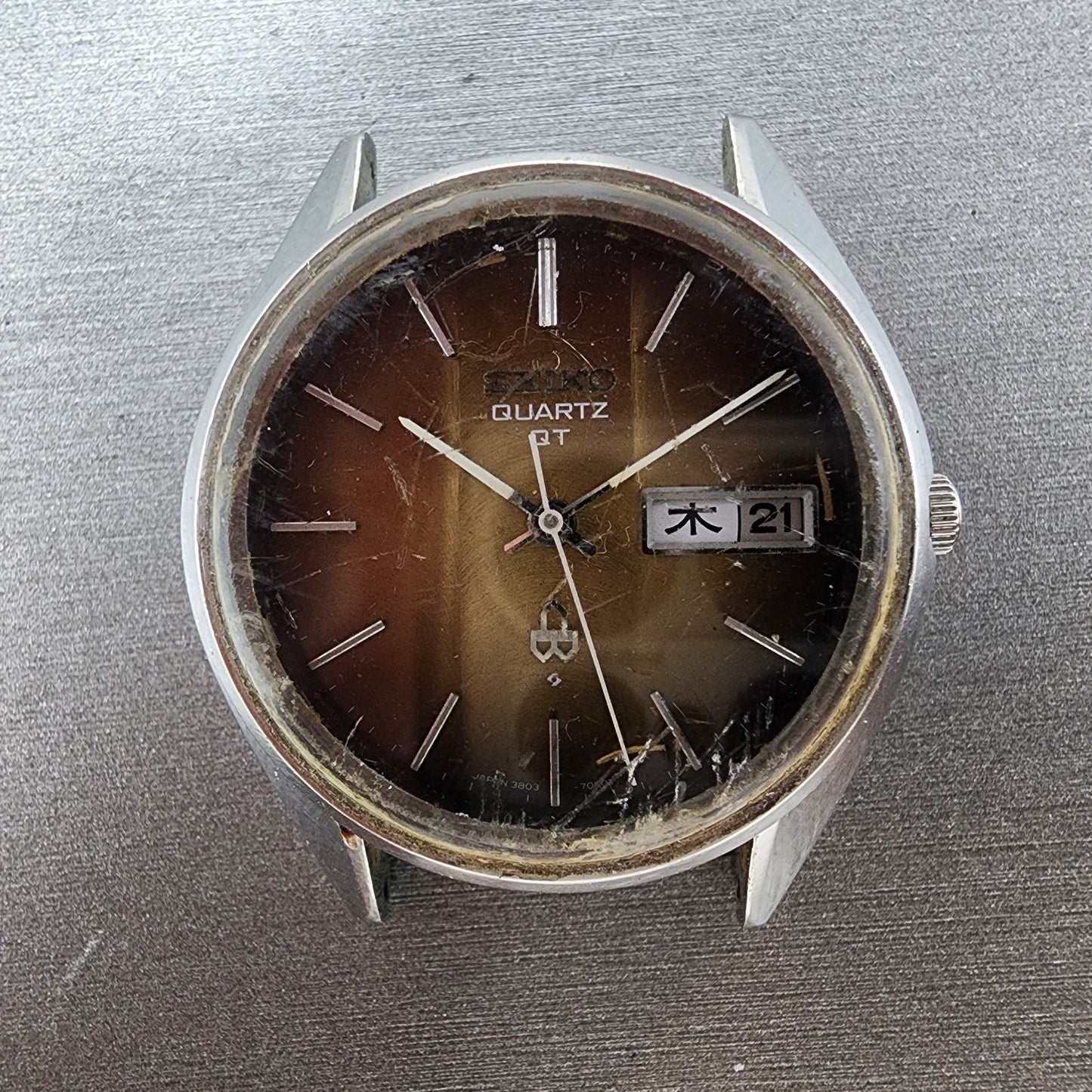 Seiko QT Watch Men 36mm Brown Dial Silver Tone Daydate 38037090 PARTS2