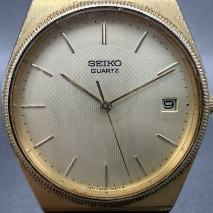 Seiko Watch Men 32mm Champagne Dial Gold Tone Date Round 6432-7019 New Battery1
