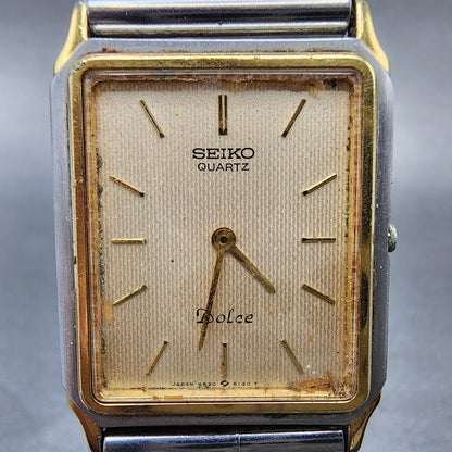 Seiko Dolce Tank Watch Men 25mm Champagne Dial Two Tone 9520-5130 New Batt READ!