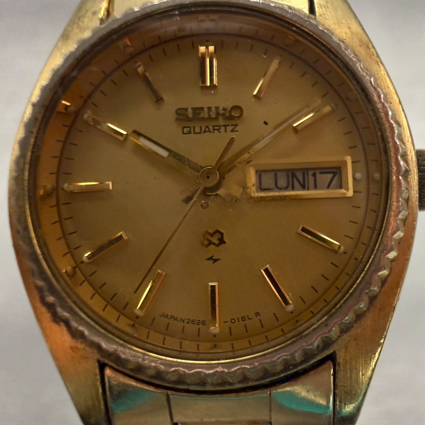 Seiko SQ Watch Women 25mm Gold Dial Gold Tone Daydate Round 2626-0159 New Batt1