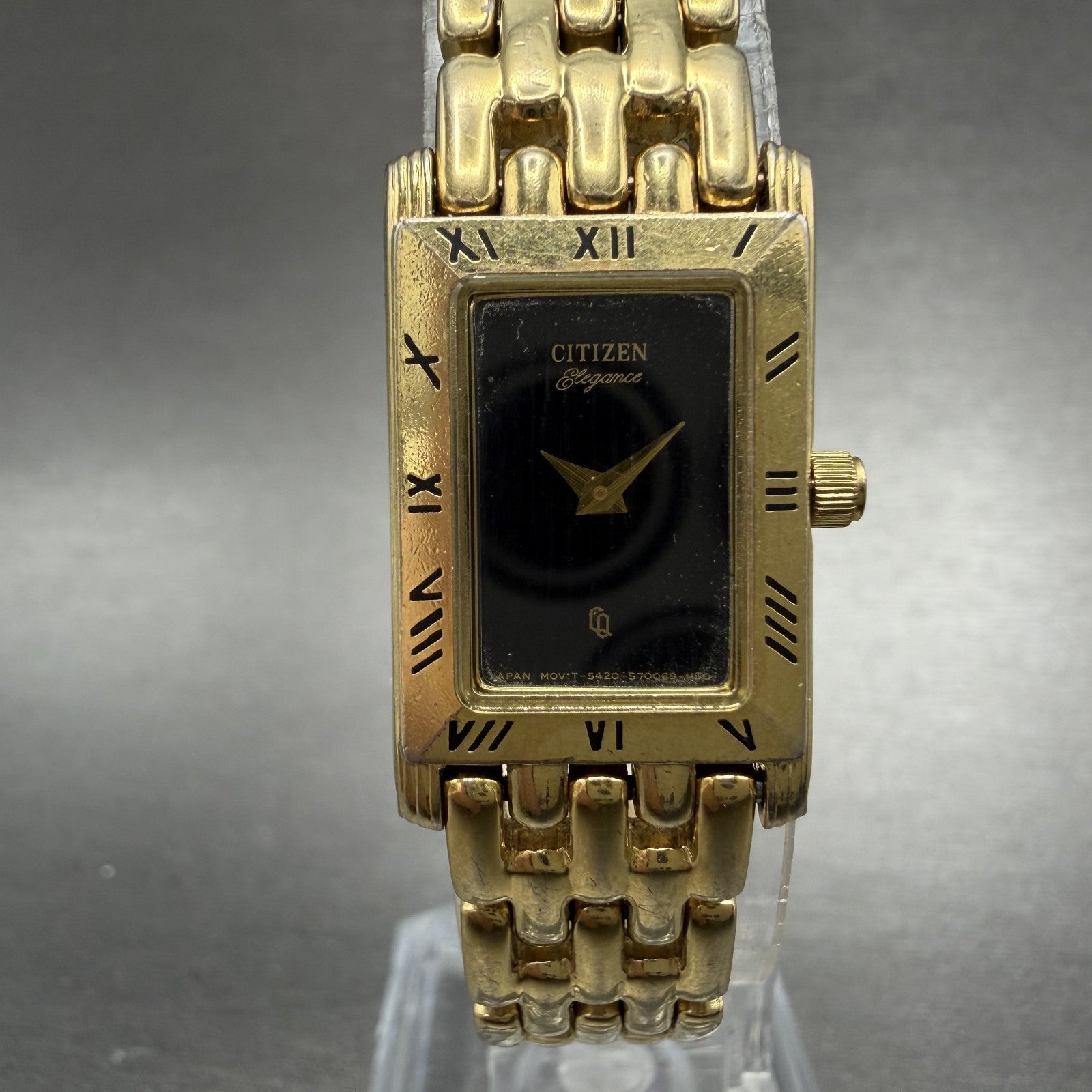 Citizen Elegance Tank Watch Women 16mm Black Dial Gold Tone Rectangle New Batt0